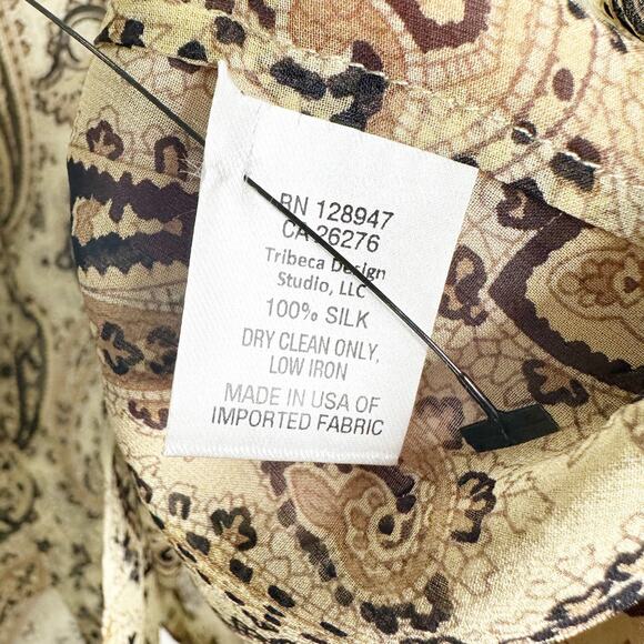 Nili Lotan Womens Silk Blouse Long Sleeves Paisley Print Acadia Beige Black XS - Picture 7 of 8